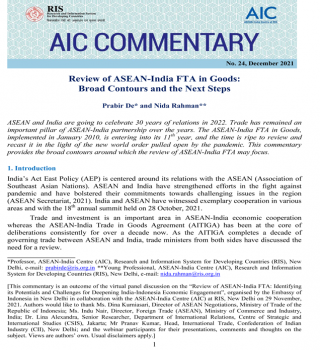 ASEAN Summits 2021: Review of ASEAN-India FTA in Goods: Broad Contours and the Next Steps