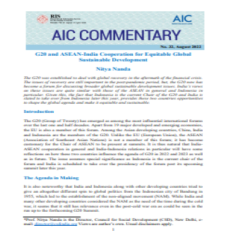 G20 and ASEAN-India Cooperation for Equitable Global  Sustainable Development